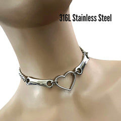 Edgy Day Collar, 24/7 Steel, Heart and Bars, Waterproof Locking Option, Stainless Steel