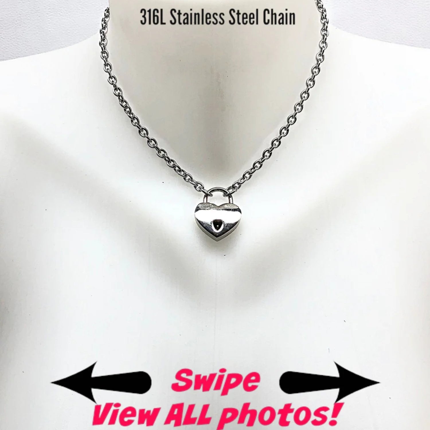 Day Collar, Stainless Steel Cable Chain & Nickel Steel Padlock