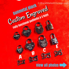 Custom Engraved Padlock GUNMETAL Black & 2 Keys for Day Collars Fully Functional Love Locks padlocks