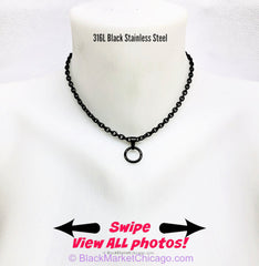 Discreet Submissive Day Collar, Waterproof Locking, O-Ring Necklace, Black Stainless Steel