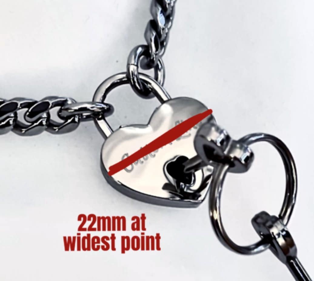 Sub Day Collar Locking Custom Engraved 316L Stainless Steel Chain and SMALL Nickel Heart Padlock Submissive Choker or Necklace