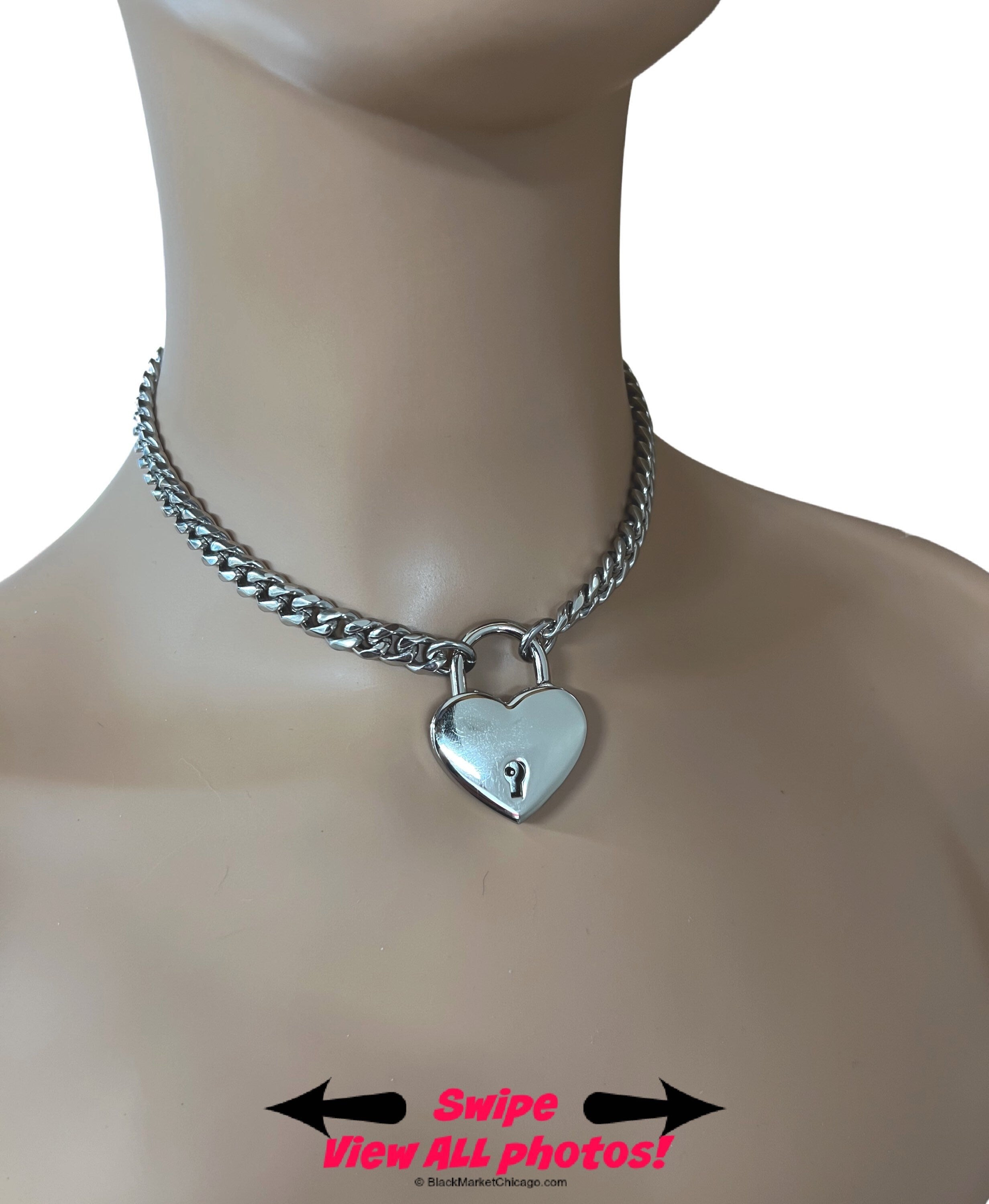 Heart Padlock & Chain Necklace, stainless steel chain