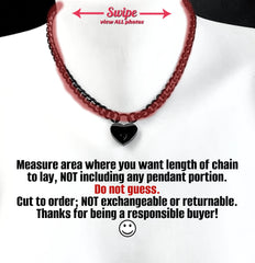 Discrete Chain & Padlock Day Collar BLACK 316L Stainless Steel w Small HEART Gunmetal Locking Slave Choker or Necklace