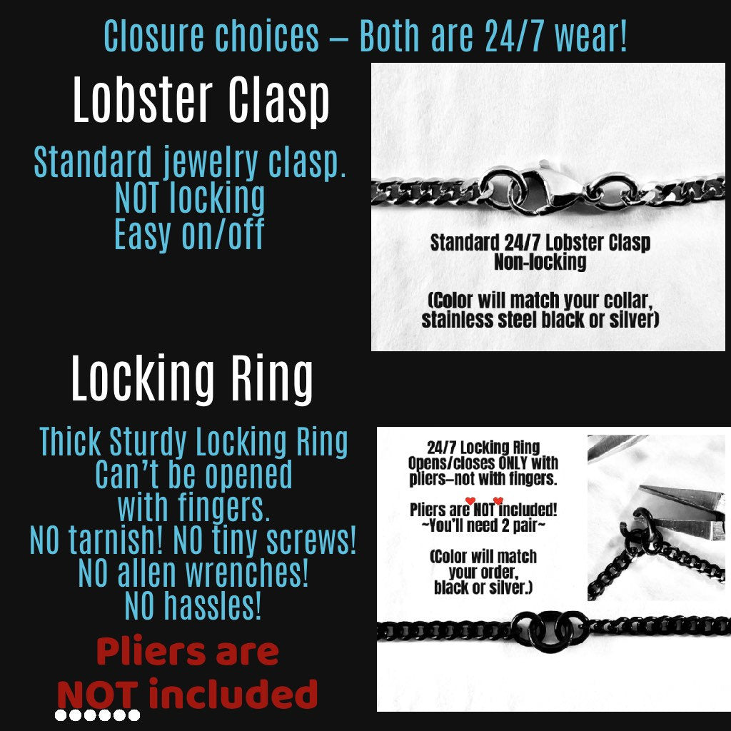 Discreet Sub or Dom Bracelet, Waterproof, Permanent Lock option, 24/7 Wear, All BLACK Stainless Steel