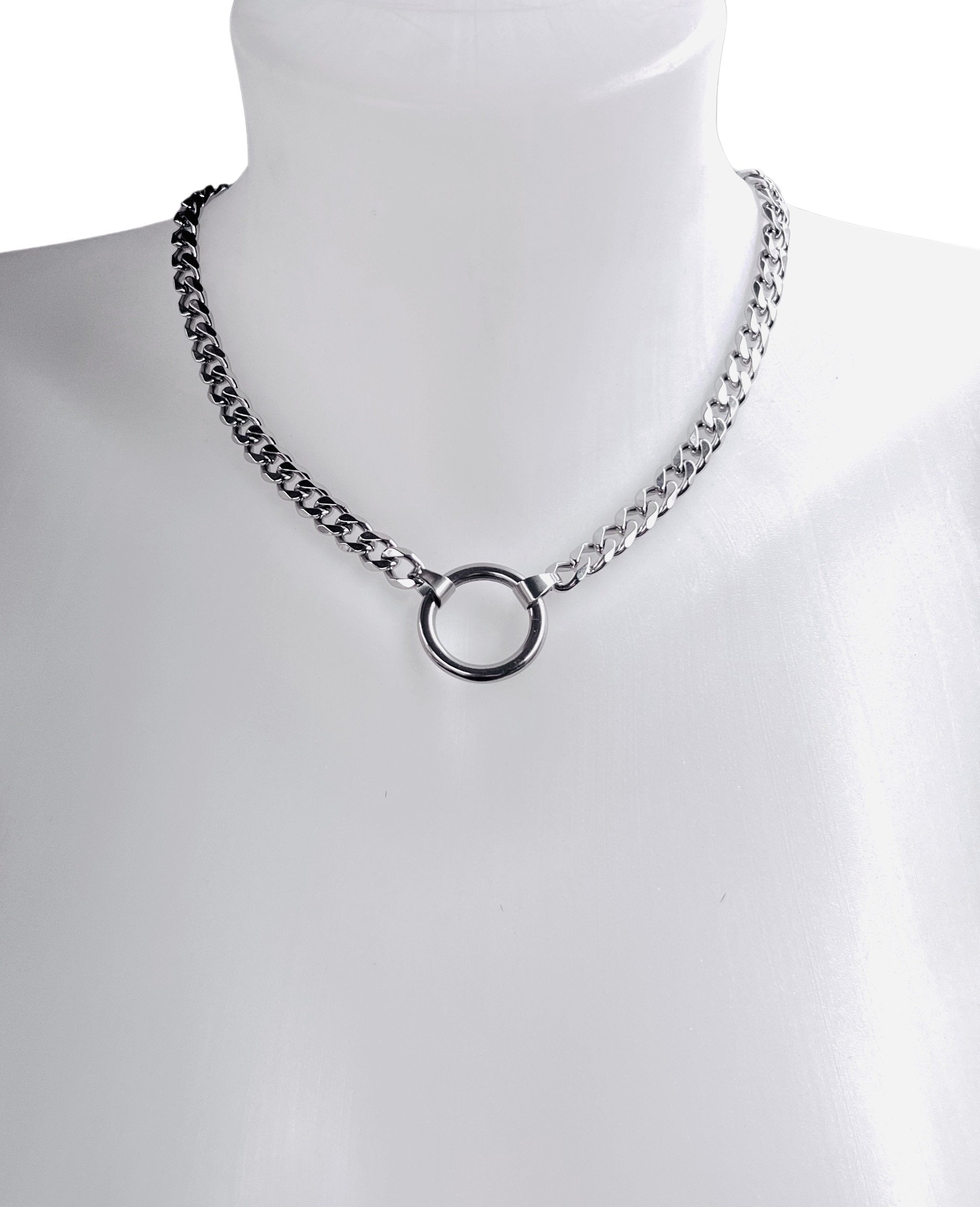 24/7 Locking Day Collar, Chain + Ring, Discreet Stainless Steel, Waterproof
