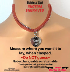 Sub Collar, Custom Engraved. Permanent Lock option, Heart Pendant, All Stainless Steel