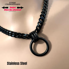 black stainless steel chunky chain alt punk lockable necklace or day collar, 1” o-ring