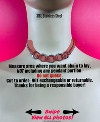 Permanently Locking Sub Day Collar or Mistress Necklace, Poly Family, SILVER Stainless Steel Chain, 24/7 Wear