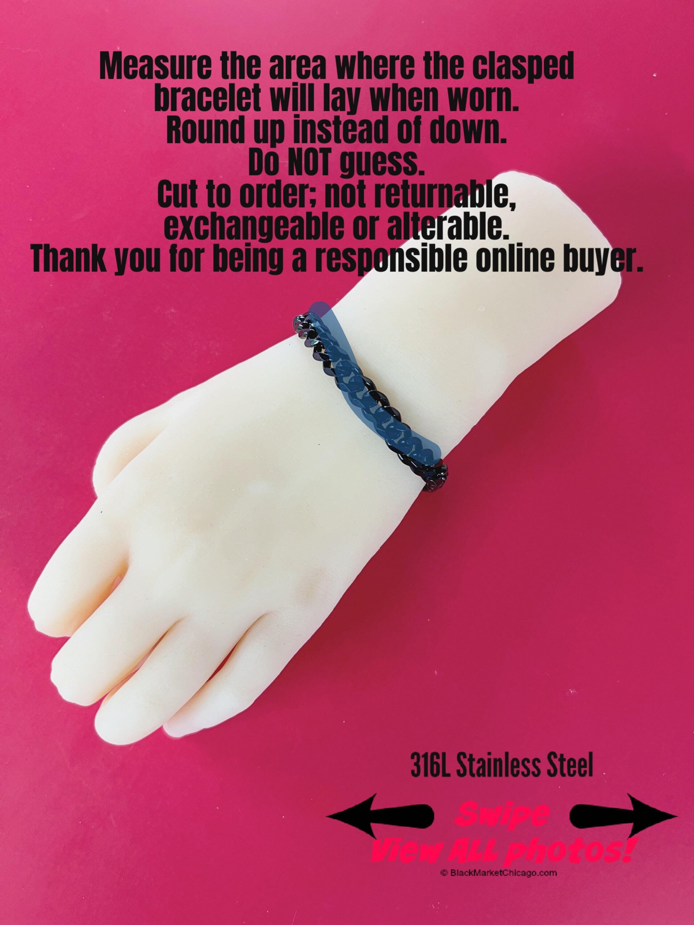 Black Chain, Sub or Dom Bracelet, Discreet, Waterproof, Permanent Locking option, 24/7 Wear, All Stainless Steel