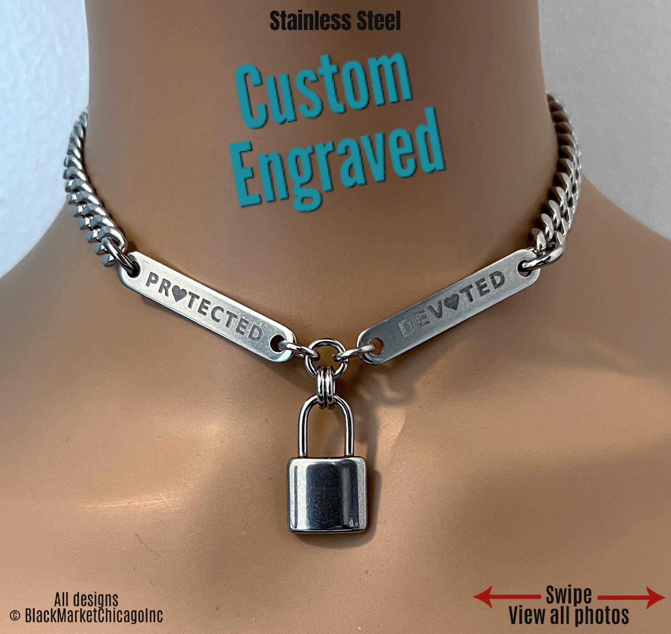 24/7 Day Collar, Personalized, Padlock Charm, Waterproof Stainless Steel
