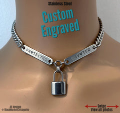 24/7 Day Collar, Personalized, Padlock Charm, Waterproof Stainless Steel