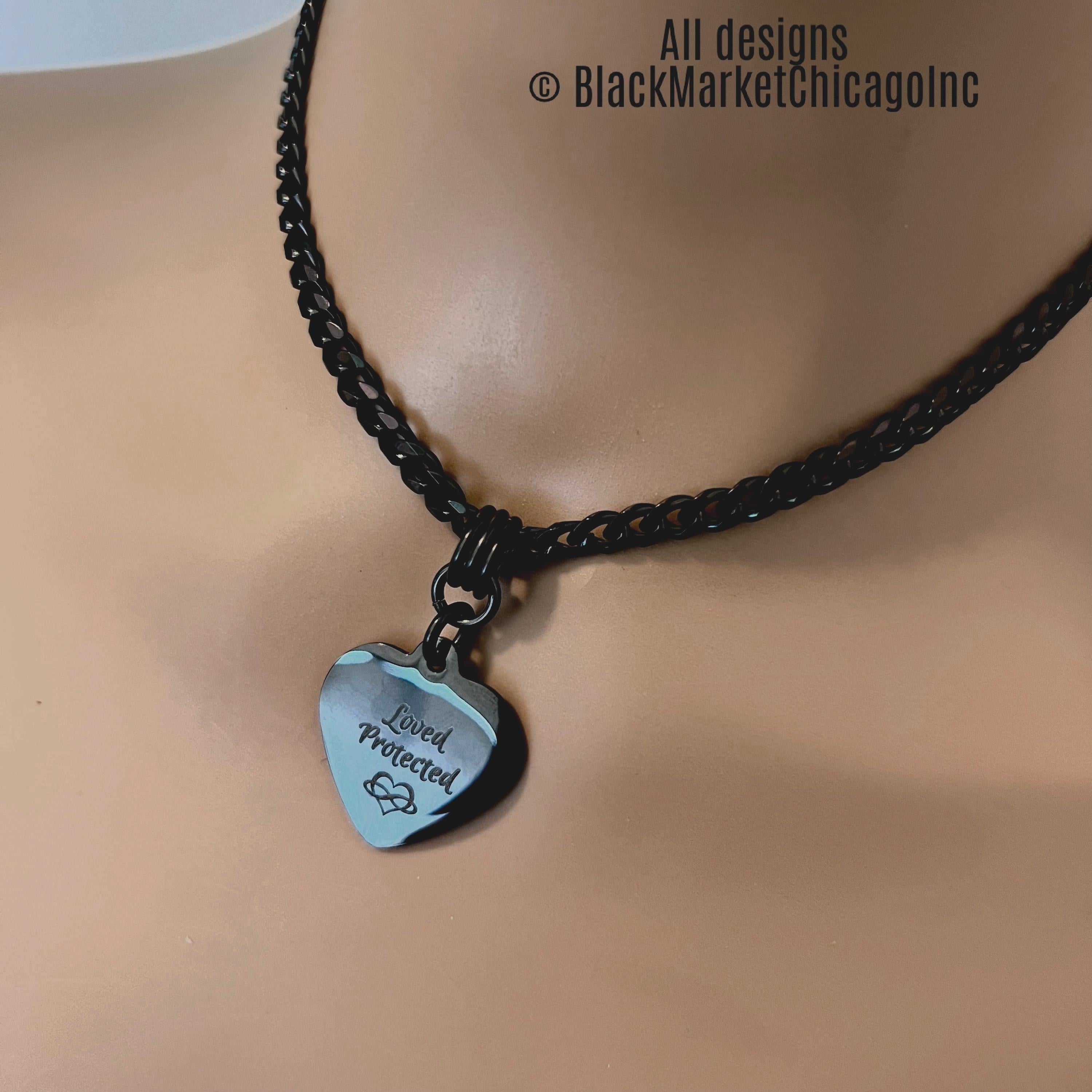 Waterproof Permanent Locking, Sub Day Collar, Custom Engraved, Black Stainless Steel