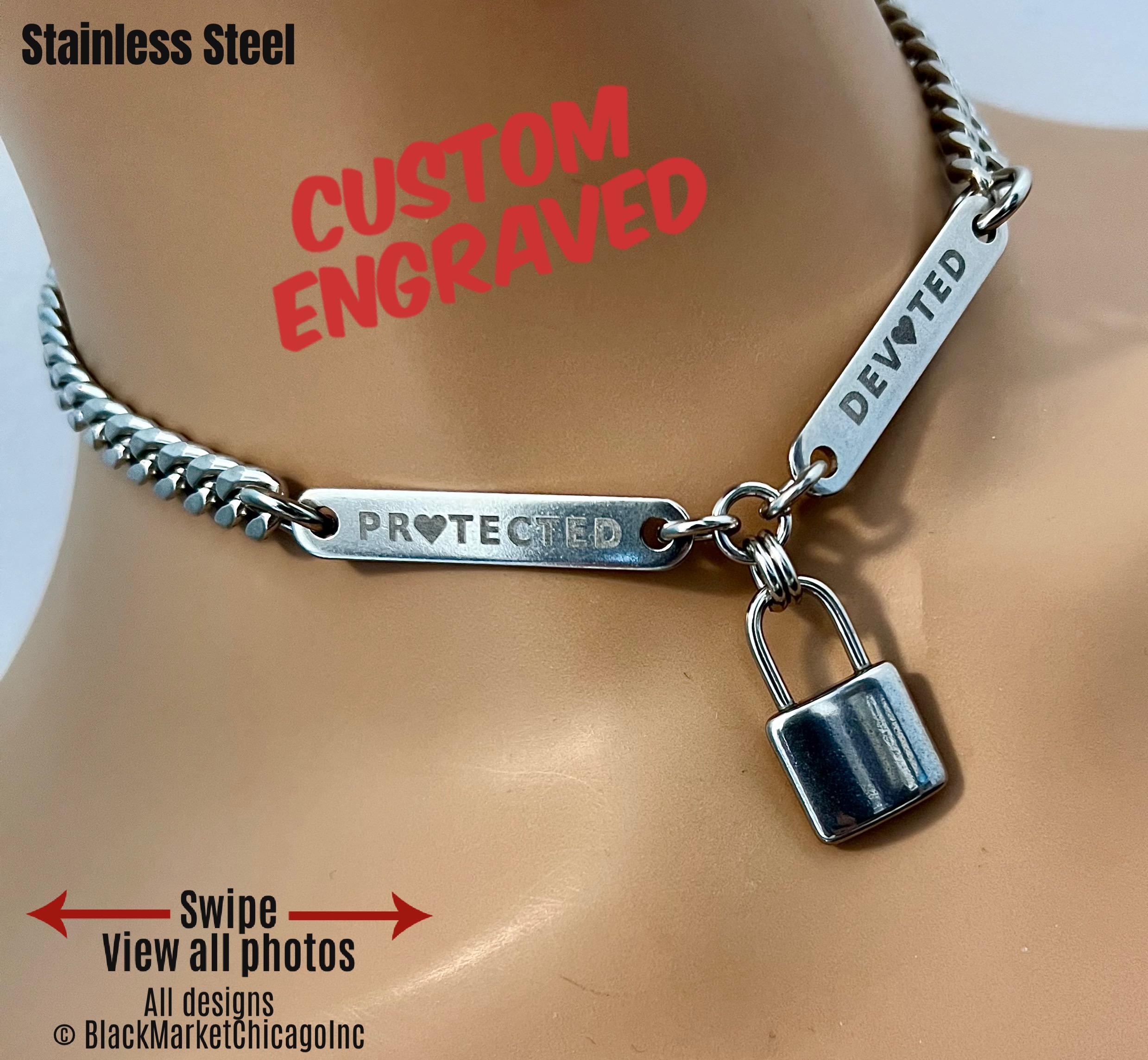 24/7 Day Collar, Personalized, Padlock Charm, Waterproof Stainless Steel