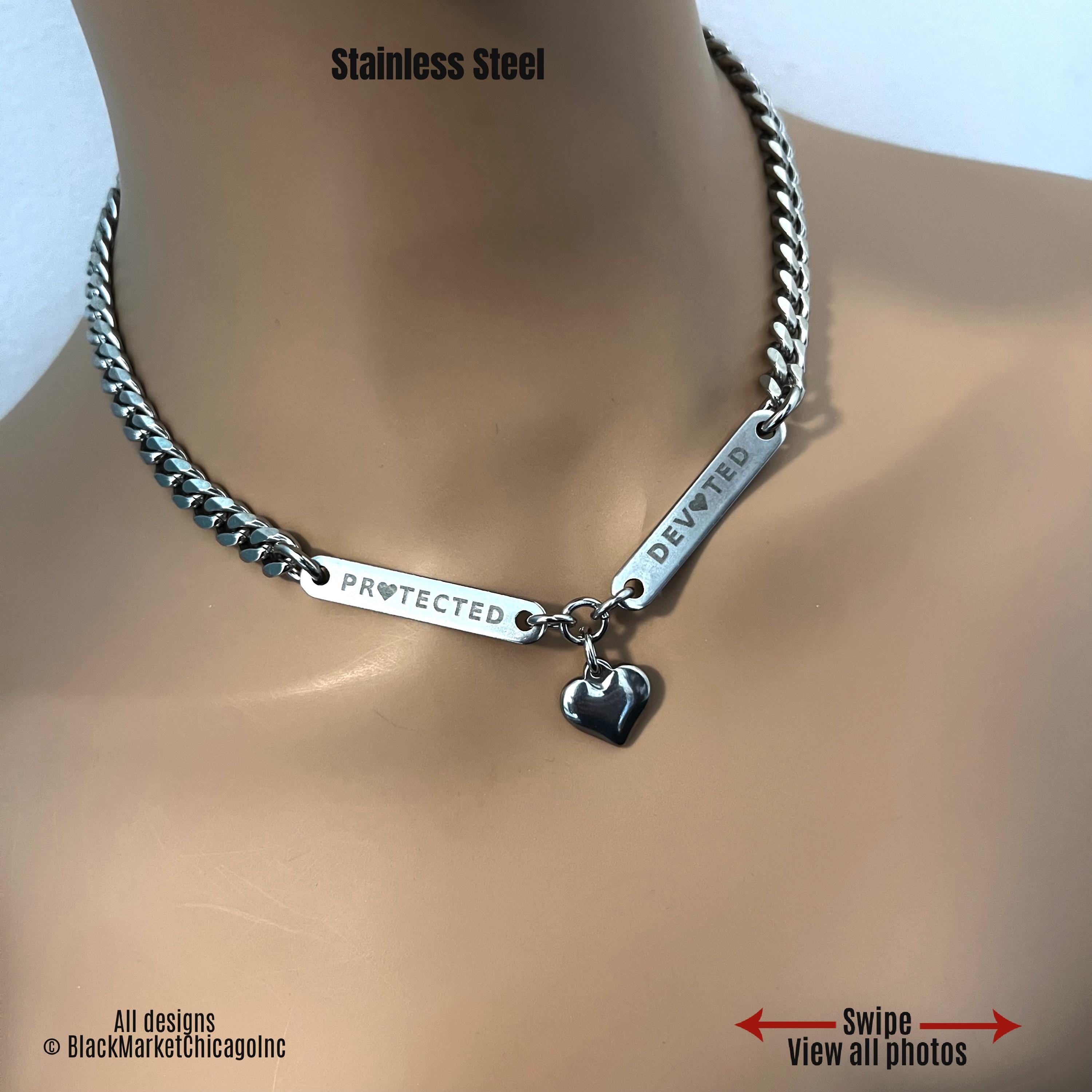 Day Collar, Puffy Heart, Engraved, 24/7 Stainless Steel, Waterproof, Lock Option