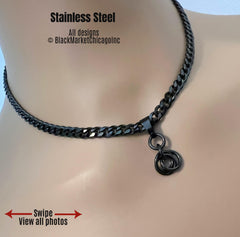 Trinity Knot Sub Day Collar, Permanently Locking Option, BLACK Stainless Steel