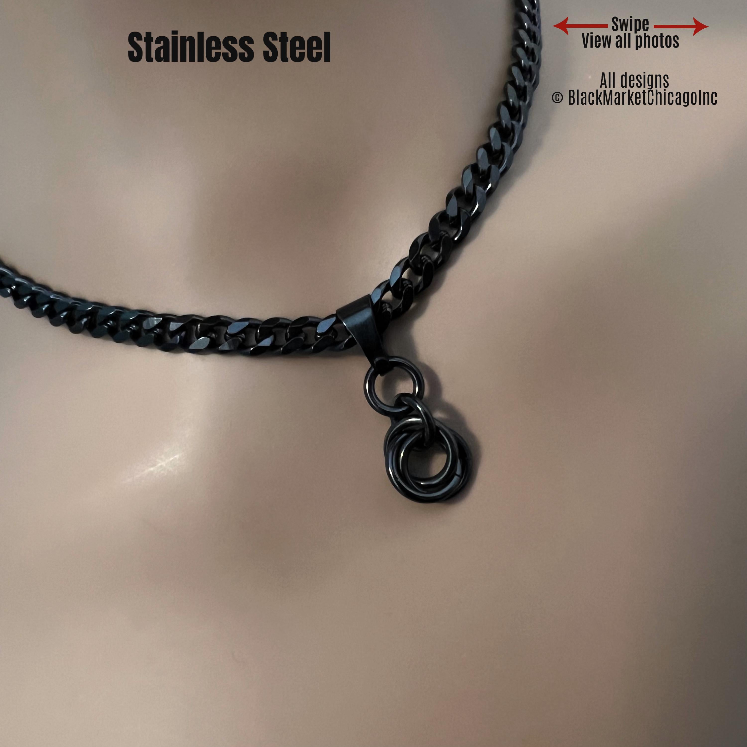 Trinity Knot Sub Day Collar, Permanently Locking Option, BLACK Stainless Steel