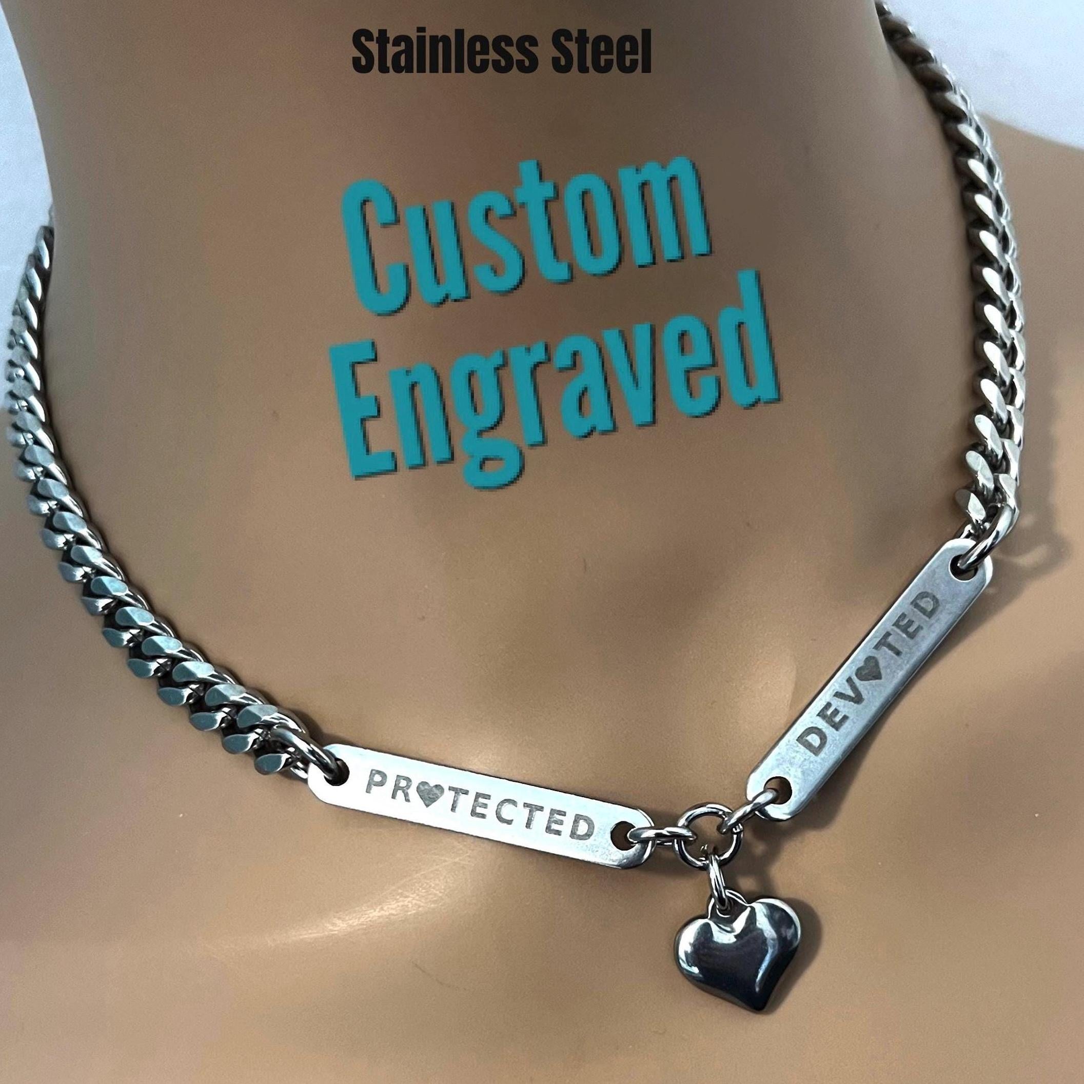 Day Collar, Puffy Heart, Engraved, 24/7 Stainless Steel, Waterproof, Lock Option