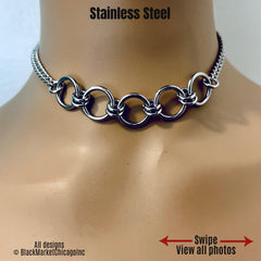 Permanently Locking Sub Day Collar or Mistress Necklace, Poly Family, SILVER Stainless Steel Chain, 24/7 Wear