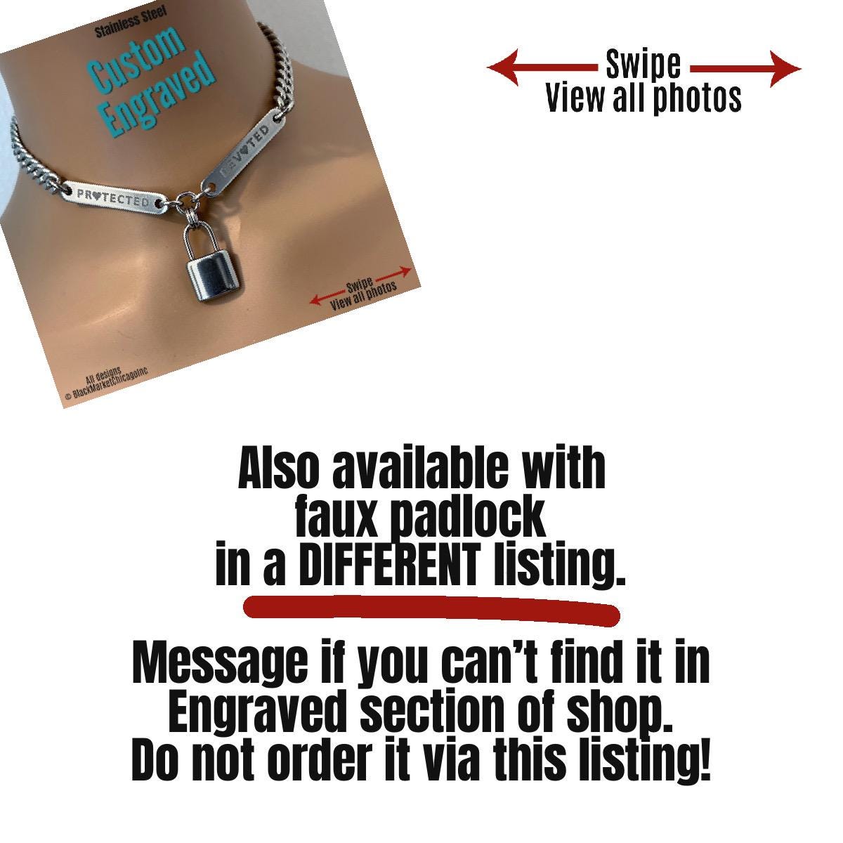 Day Collar, Puffy Heart, Engraved, 24/7 Stainless Steel, Waterproof, Lock Option