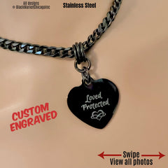 Waterproof Permanent Locking, Sub Day Collar, Custom Engraved, Black Stainless Steel
