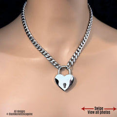 Heart Padlock & Chain Necklace, stainless steel chain