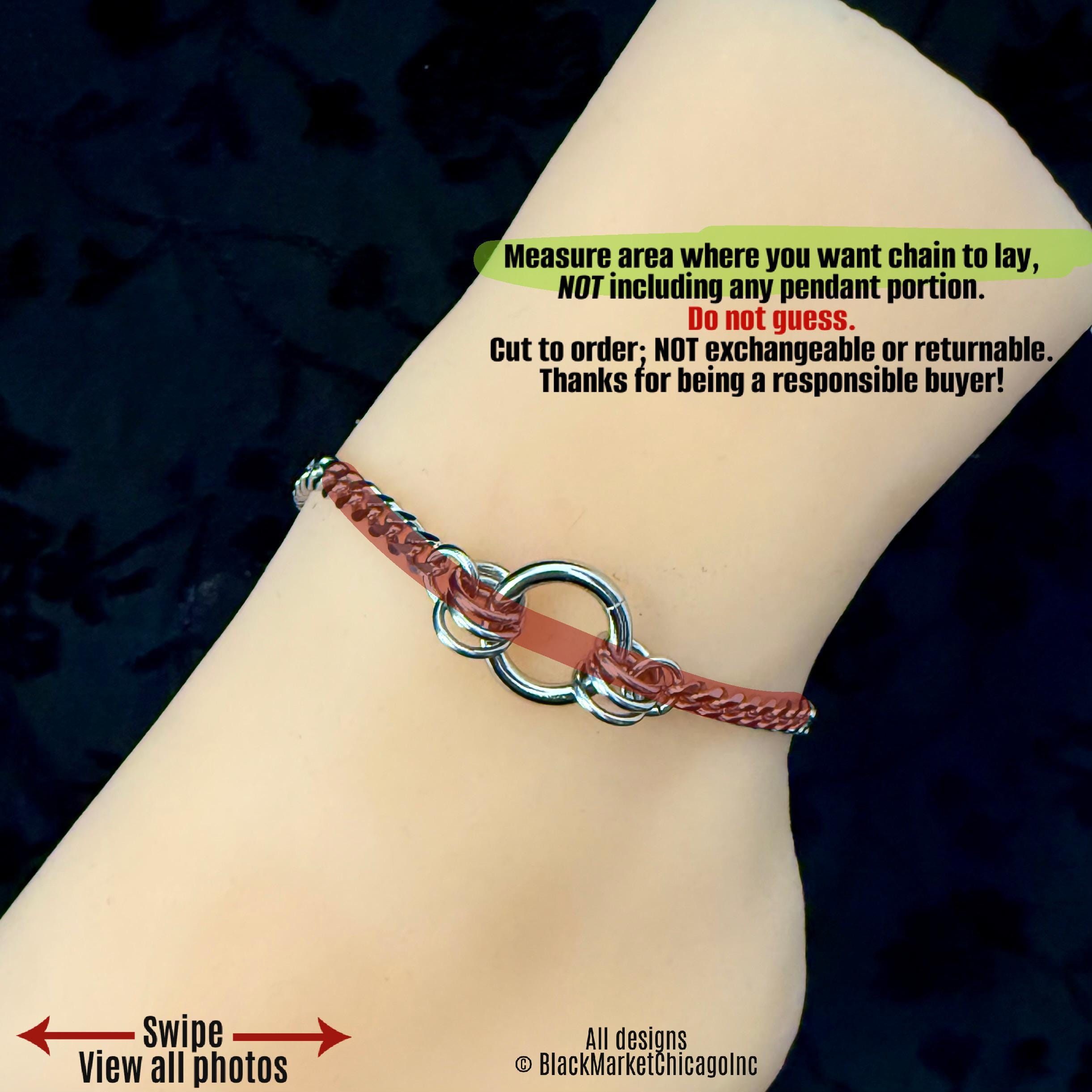 Day Collar 24/7 Ankle Bracelet, Stainless Steel, Waterproof, Multi-Rings, Permanent Lock Option, Silver SS
