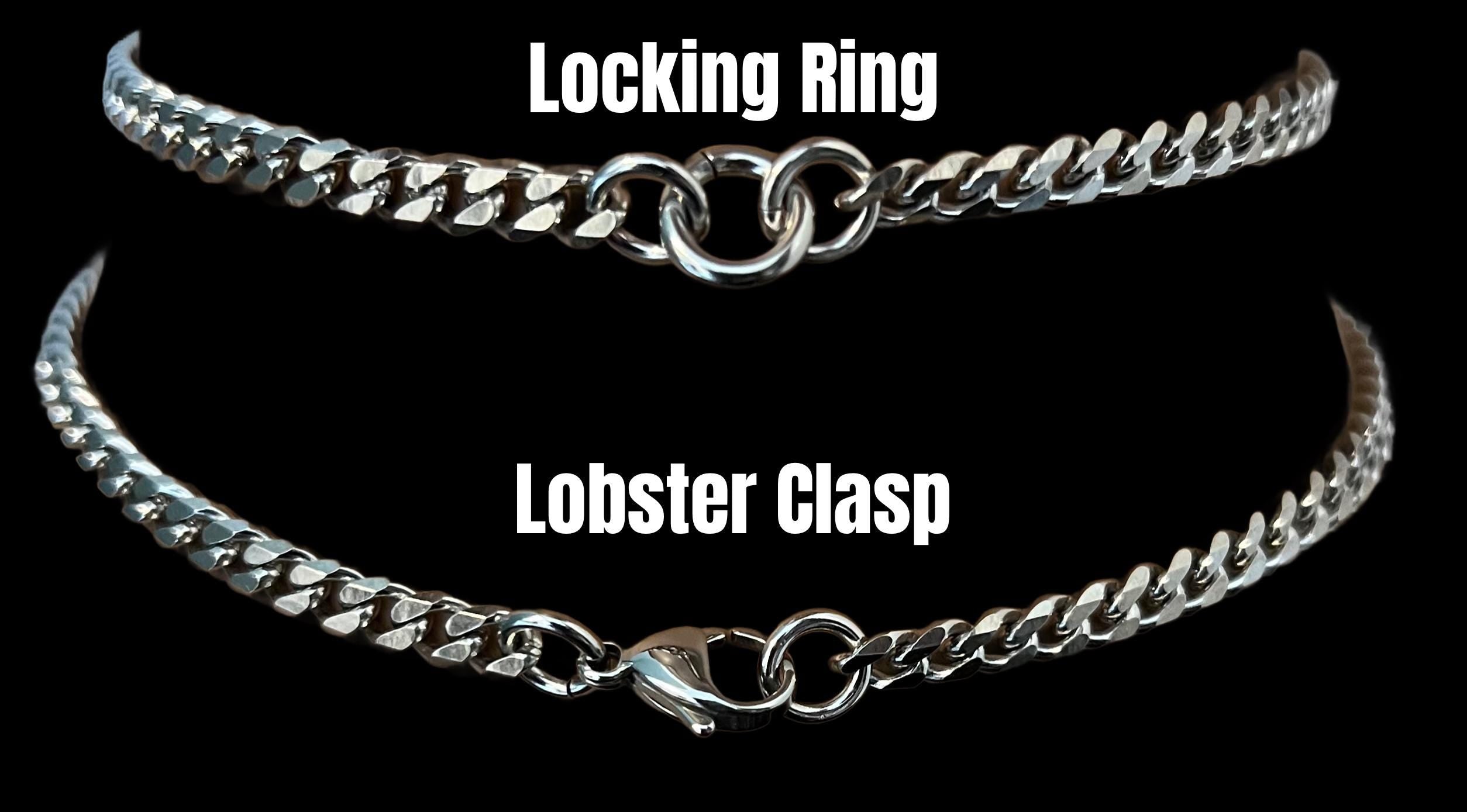 24/7 Locking Day Collar, Chain + Ring, Discreet Stainless Steel, Waterproof