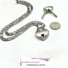 Submissive Day Collar 316L Stainless Steel FIGARO Dainty Chain with Smallest Mini HEART Padlock Closure Submissive Necklace