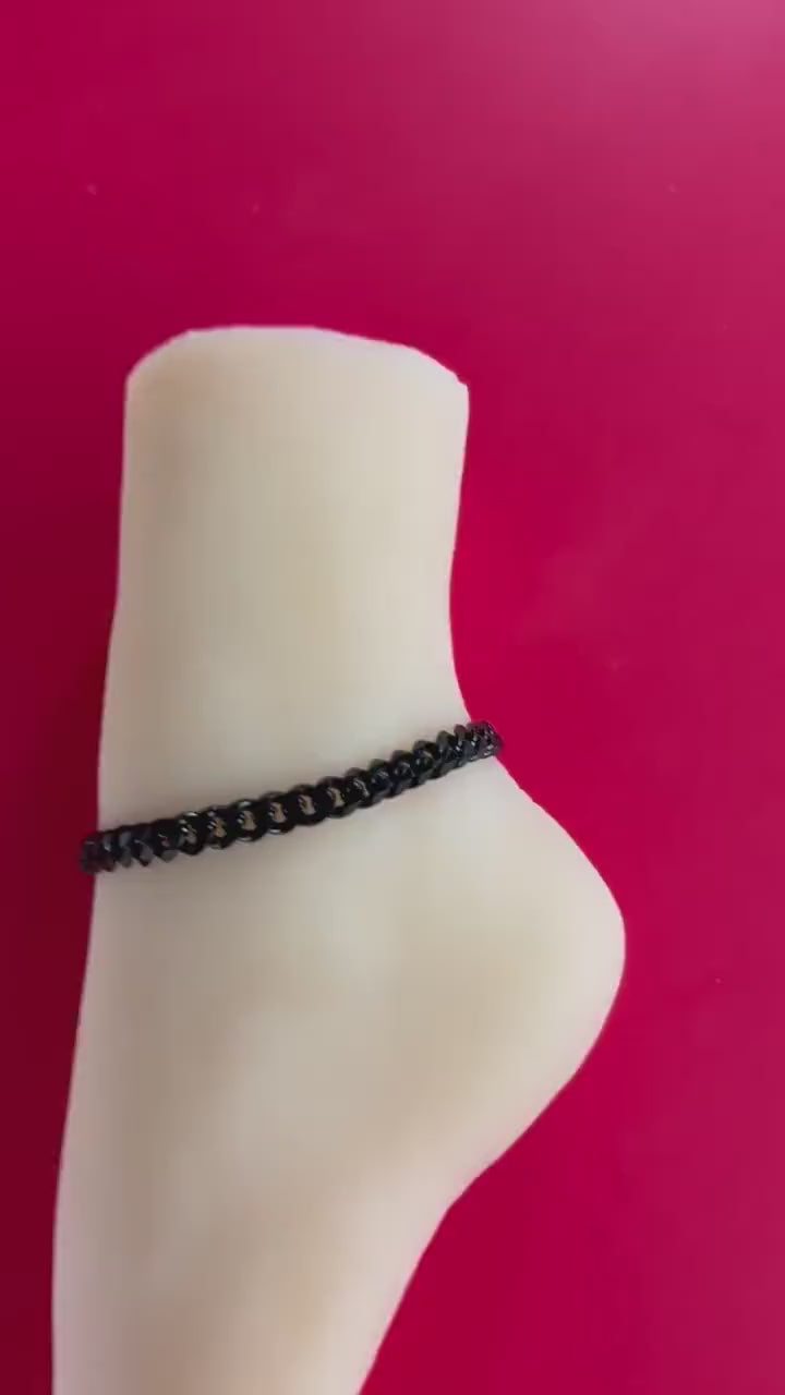 Sub Ankle Day Collar Bracelet, Discreet, BLACK Chain, Waterproof, Permanent Locking