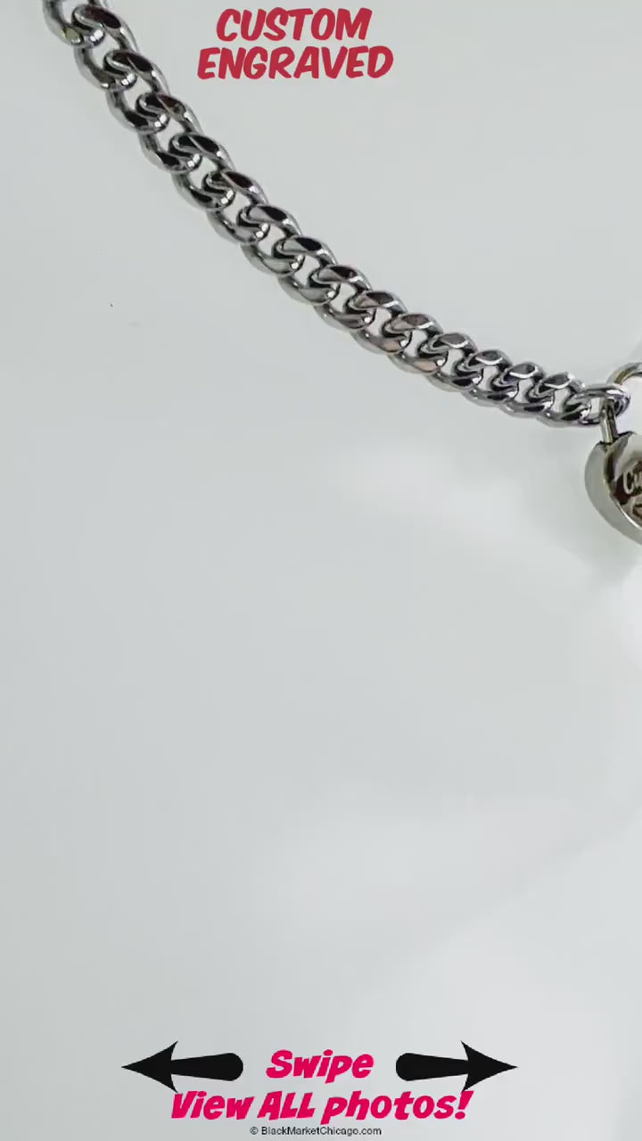 Sub Day Collar Engraved Stainless Steel Chain and small NICKEL Heart Padlock Necklace