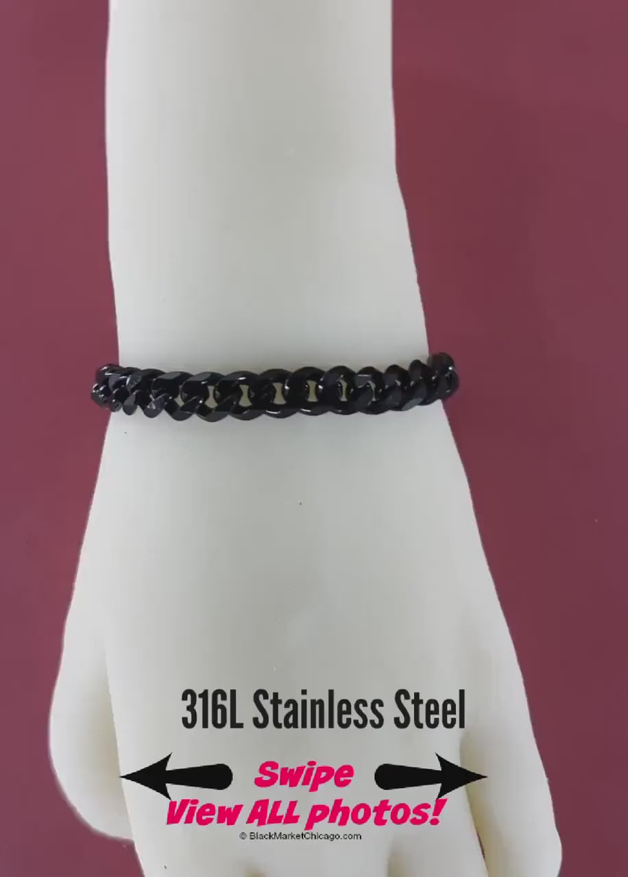 24/7 Day Collar Bracelet, BLACK Stainless Steel, 24/7 Waterproof, Permanent Clasp option