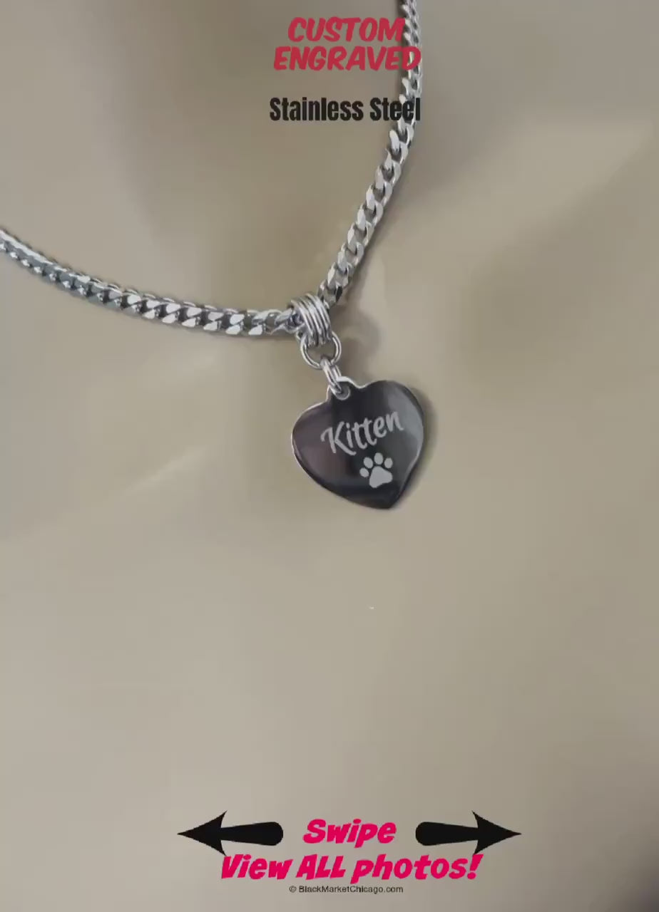 Sub Day Collar, Heart, Stainless Steel Custom Engraved, Lock option