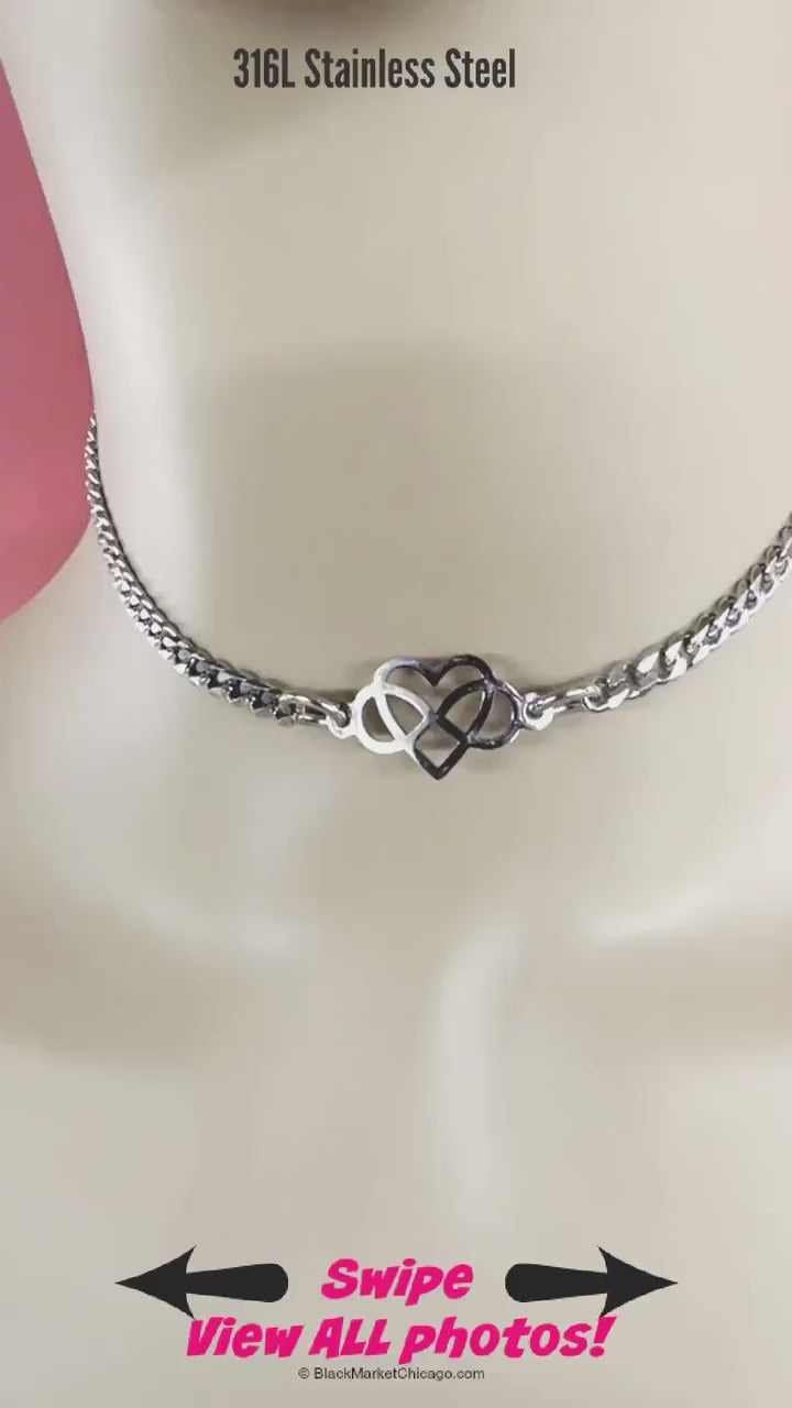 Poly Day Collar, Stainless Steel Chain, Permanent 24/7 Clasp Option