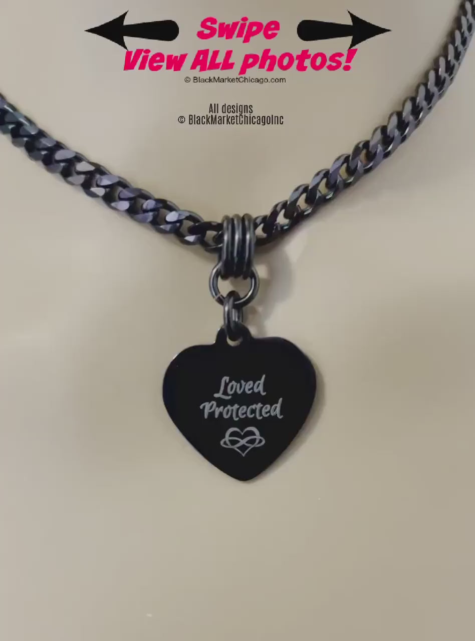 Day Collar, Personalized Black  Heart, 24/7 Lockable, Stainless Steel